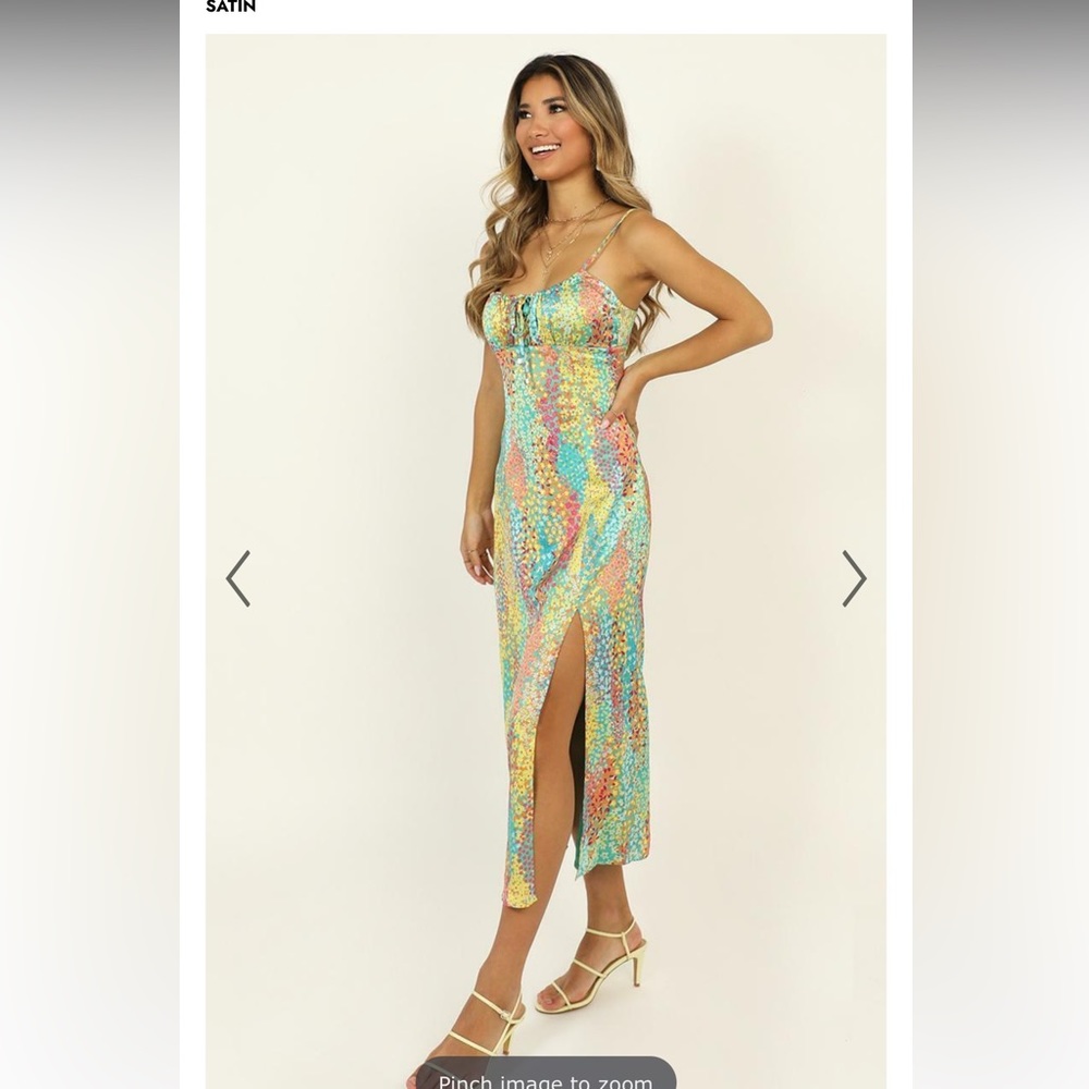 Not Your Gal Midi Dress In Multi Floral Satin